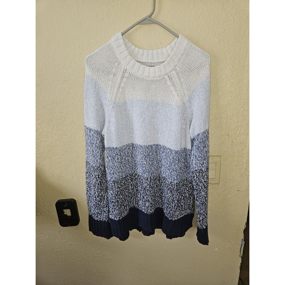 Aerie Women Sweater Small Blue Striped Ombre Open Knit Crew Neck